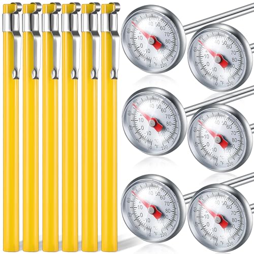 Xuhal 6 Pcs Stainless Steel Kitchen Thermometer with 5 Inch Long Stem 1 Inch Dial Thermometer Milk Frothing Food for Oven Probe Meat Grill BBQ Cooking Chocolate Water(Yellow) - color: Yellow