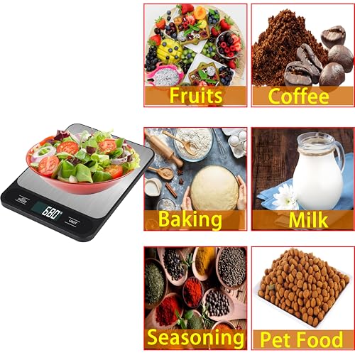 33lb/15kg USB Rechargeable Digital Kitchen Scale, Food Scale, LCD Display, High Capacity Weight Grams and Ounces for Baking Cooking and Meal Prep, 6 Units with Tare Function