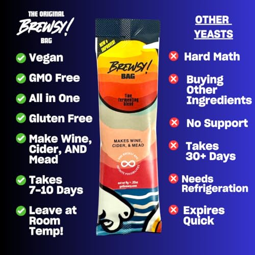 Brewsy Starter Kit for Mead Making - Custom Mead Kit - 4 Bottles in 9 Days - Use Any Juice - color: Mead
