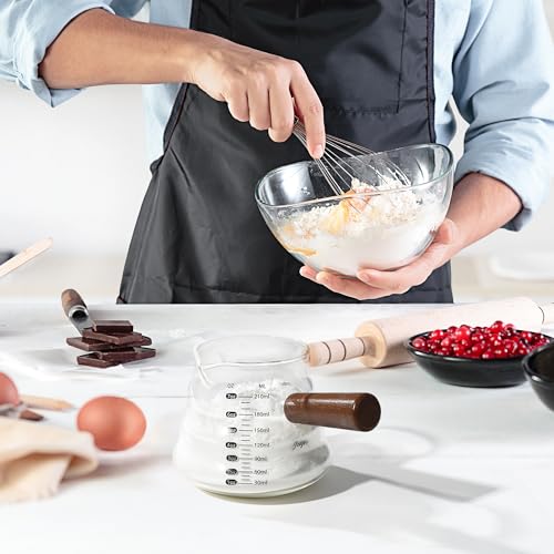 Joeyan 7 oz Glass Measuring Cup, Espresso Shot Glasses with Spout and Wooden Handle, Clear Milk Frothing Pitcher, Wave Shaped Borosilicate Espresso Bar Accessories for Coffee - color: Clear wavy espresso cup