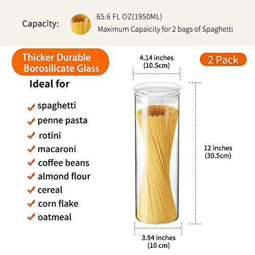 ZENS Glass Spaghetti Pasta Storage Container with Lids Set of 2, 65oz Tall Clear Airtight Food Storage Jar Canisters for Kitchen Pantry Noodles Flour Cereal Coffee Beans - size: 9.1-65.5oz 2Pack