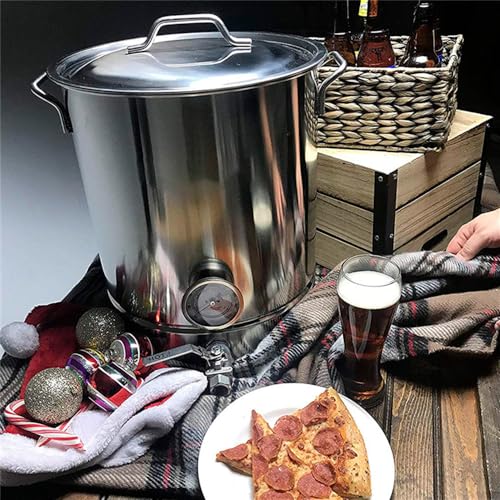 Home Beer Brew Kettle Stainless Steel Brewing Pot with Drilled Bottom Thermometer Bar Beer Home Brewing Supplies 30L (7.93Gal)