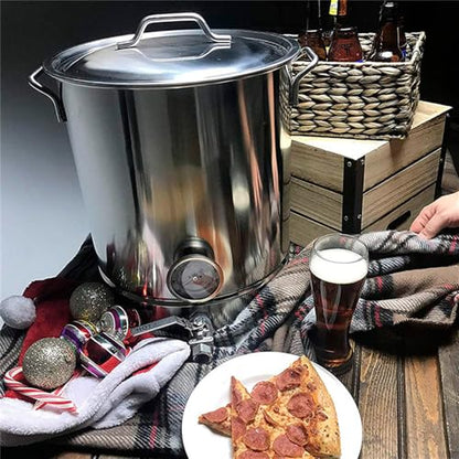 Home Beer Brew Kettle Stainless Steel Brewing Pot with Drilled Bottom Thermometer Bar Beer Home Brewing Supplies 30L (7.93Gal)