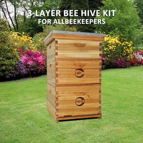10 Frame Bee Hive Starter Kit, Complete Beehive Kit for Beekeepers Dipped in 100% Beeswax,Bee Hive Boxes Starter Kit for Bee Keekeepers - Langstroth Beehive Kit with 2 Deep Boxes & 1 Medium Box