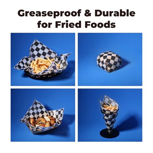 Fit Meal Prep 250 Sheets 12x12" Deli Paper, Black and White Checkered, Grease-Proof Wax Paper for Food Basket, Picnic, Burgers - color: Black Checkered