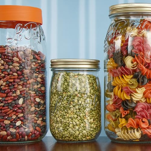 Le Parfait Eco-Friendly Zero Waste Wide Mouth Glass Jar with Airtight Screw Top Lid – Reusable French Storage Jar for Food, Soup, Flour, Sugar, Canning & Baking (1L/32oz, 1 Pack, Gold 2-Piece Lid) - color: 1L-Gold (Single)