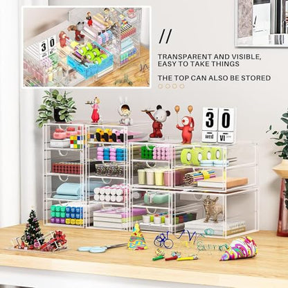 caktraie Makeup Organizer Storage With 16 Drawers, 4 Pcs Desktop Office Supplies, Desk Organizers, Clear Accessories, Dustproof Storage Drawer and for Make Up, Jewelry, Pen, Stationary - size: 16 Drawers