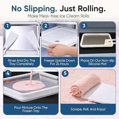 Extra Large Rolled Ice Cream Maker (14"x10") - Make Instant IceCream w/the Family - Manual Roll Your Own IceCream - Roll Ice Cream Tray - color: White