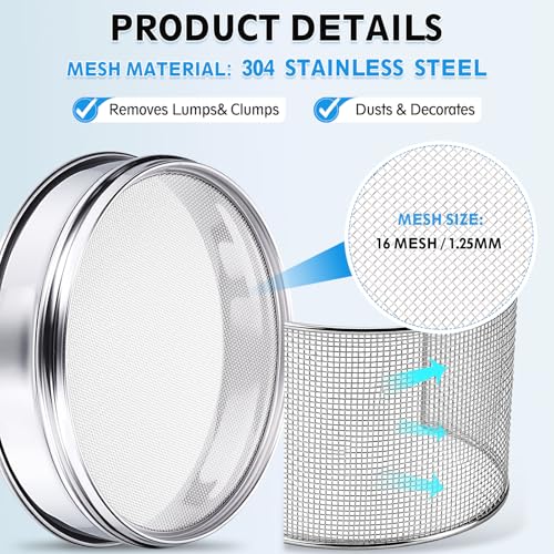 PATIKIL 16 Mesh(1.25mm) Lab Sieve, 3.9"(10cm) Diameter Sifting Screen 304 Stainless Steel Wire Cloth Fine Mesh Sieve for Industrial Laboratory Home Soil Sifter Dry Sift Screens Hash - size: 16 Mesh(1.25mm)/3.9"