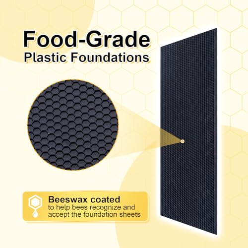 Honey Lake 10-Pack Medium Beehive Foundation Sheets for Langstroth Frames, Beeswax Coated Food-Grade Plastic, Honeycomb Pattern Beekeeping Foundation (Black) - color: 10-Medium-Black