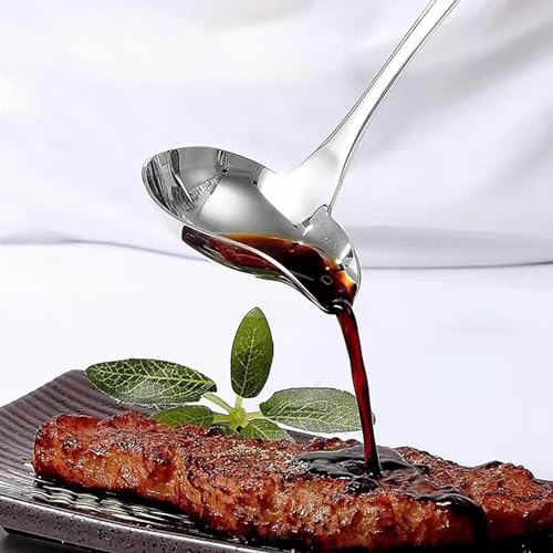 2-Piece Stainless Steel Small Ladle Set with Slanted Pour Spout, Sauce and Gravy Ladles, Modern Kitchen Utensil Set, 8-Inch Handle, Dishwasher Safe