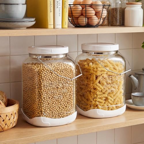 FavorFlavor Glass Jar with Airtight Lid: 2 Pack 1.5 Gallon Wide Mouth Mason Jars with Handles & Non-slip Bases, Large Food Storage Containers with 2 Measurement Mark for Kitchen, Flour, Candy, Cookie