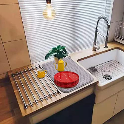 Dish Drying Mats for Kitchen Counter 2 Pack, Dish Drying Pads Absorbent, Washable Microfiber Dishes Drainer Mats (Grey) - color: Gray
