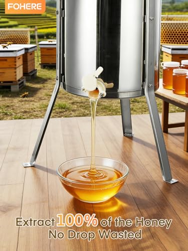 FOHERE 3-Frame Honey Extractor, Food-Grade Stainless Steel Manual Beekeeping Equipment, Apiary Centrifuge with Height-Adjustable Stand, Perfect for Hobby Beekeepers & Home Apiaries - size: 3 Frame