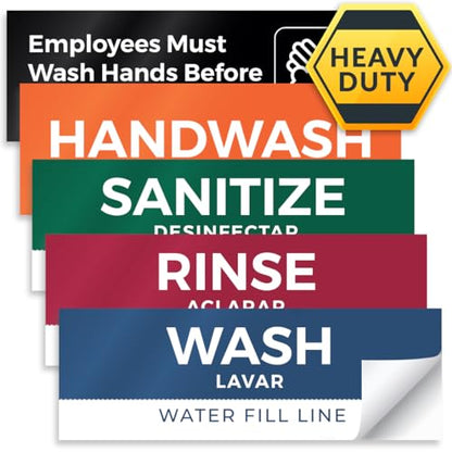 5 Pack Wash Rinse Sanitize Sink Labels, Waterproof Sticker Signs, 3 Compartment Sink Labels - Restaurant Supplies, Food Truck Supplies, Dishwashing Sign Wash Station - color: 5 Pack