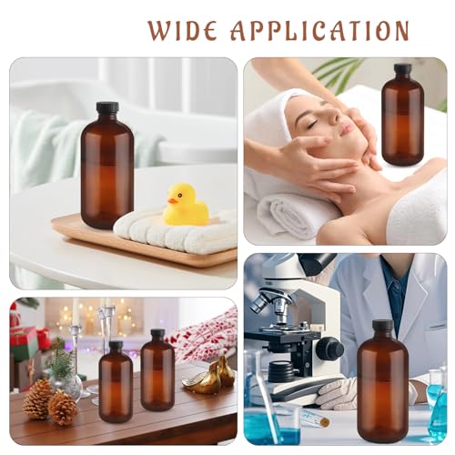 480ml/16oz Amber Glass Bottles Brown Round Bottle Containers with Black Leak Proof Seal Caps for Homemade Essential Oils Lab Home Kitchen - 4 Pcs - color: 4 Pcs