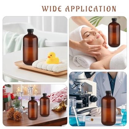 480ml/16oz Amber Glass Bottles Brown Round Bottle Containers with Black Leak Proof Seal Caps for Homemade Essential Oils Lab Home Kitchen - 4 Pcs - color: 4 Pcs