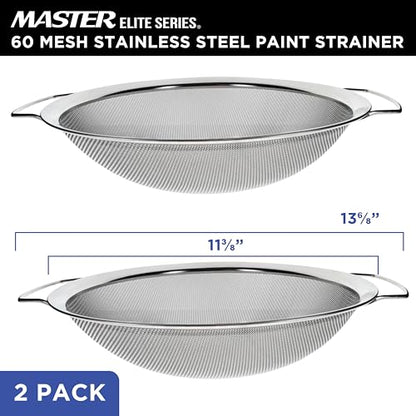Master Elite 60 Mesh Stainless Steel Paint Strainer, 2 Pack - Fits Over 5 Gallon Paint Bucket Cans, Strains Filters Removes Debris, Particles, Impurities from Coating and Liquids - Drain, Rinse Food