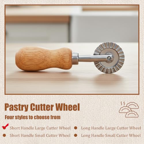 Pastry Cutter Wheel, Crinkle Wheel with Beech Wood Handle | 304 stainless steel crinkle blade, beech wood handle, multi-use for pizza pasta pastry cookie ravioli, 5 variants - color: Short Handle Small Cutter Wheel