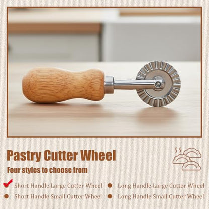 Pastry Cutter Wheel, Crinkle Wheel with Beech Wood Handle | 304 stainless steel crinkle blade, beech wood handle, multi-use for pizza pasta pastry cookie ravioli, 5 variants - color: Short Handle Small Cutter Wheel
