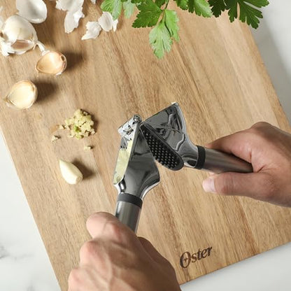 Oster Chadswyck 7.7” Garlic Press, Stainless Steel Garlic Mincer & Crusher, Easy Squeeze, Dishwasher Safe - color: Chadswyck (7.7" Garlic Press)