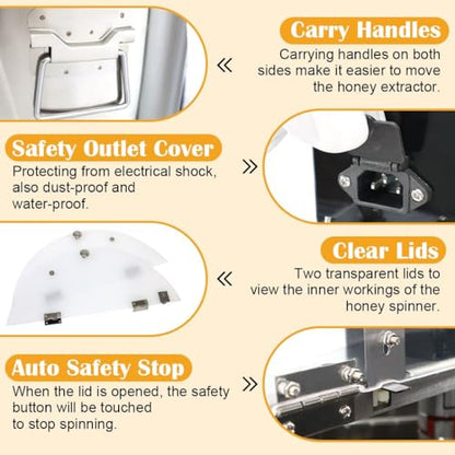 BeeCastle 4/12 Frame Electric Honey Extractor Stainless Steel Honeycomb Drum Spinner Extractor, Beekeeping Extraction Equipment (4 Deep Frames) - size: 4/12-Frame