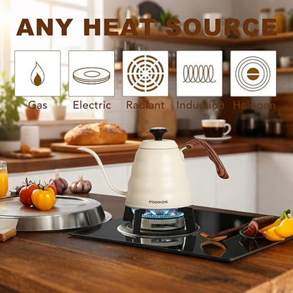 Tea Kettle gooseneck with Thermometer for Pour Over Coffee & Tea, 42 fl oz, Premium Stainless Steel, Accurate Temperature Control, Ideal Spout for Precision Pouring, Compatible with all Stovetop - color: White