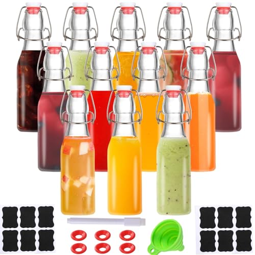12 pack 8oz flip top glass bottles,swing top glass bottles 8 oz with lid for Home Brewing,2nd Fermentation,Kombucha,Kefir,Vanilla Extract,Juice,Tea,Beverages,Soda,Oils,Vinegar,Limoncello