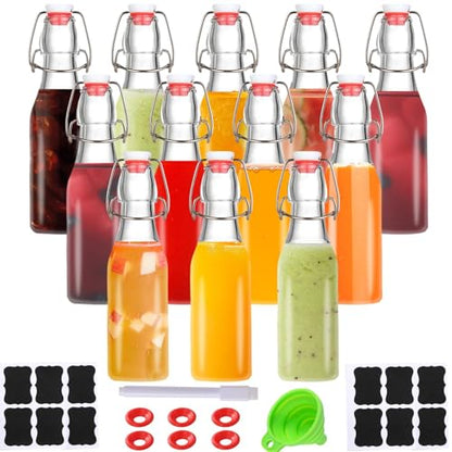 12 pack 8oz flip top glass bottles,swing top glass bottles 8 oz with lid for Home Brewing,2nd Fermentation,Kombucha,Kefir,Vanilla Extract,Juice,Tea,Beverages,Soda,Oils,Vinegar,Limoncello