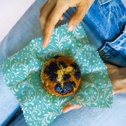 Reusable Beeswax Wraps, Blue Green Floral Wraps, 9 Pack Sandwich, Snack, Bowl, Food Storage, Organic, Sustainable, Zero Waste, Plastic-Free, Eco-Friendly, 1XL, 3M, 5S - color: Green Botanical4