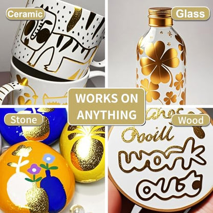 Acrylic Paint Pens Waterproof Markers 2 Gold Permanent Marker Pens Acrylic Pens for Rock Painting Glass Stone Ceramic Metal Fabric Pebble Painting pens Craft Supplies - color: Gold