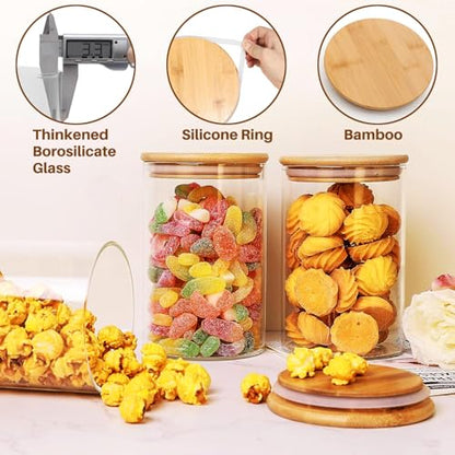 66 oz Glass Food Storage Jars with Airtight Lids, Tall Clear Glass Jar with Bamboo Lid, Airtight Food Canister for Pasta, Candy, Coffee, Sugar, Cookie, Snack. (Round | 10+11 Inch) x2 - color: Round 4 Pack (66+37oz)x2