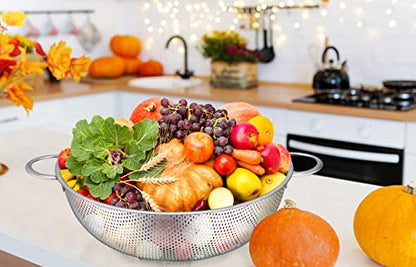 TeamFar Stainless Steel Colander, 5QT Micro-Perforated Metal Colander Food Strainer with Handles, for Draining Washing Rinsing Steaming, Non Toxic & Dishwasher Safe, Solid Construction & 3 Stable Feet - size: 5 qt