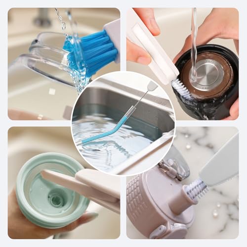 Bottle Brush 15-inch Long Bottle Brush, Kitchen Brush Set with Straw Cleaner and Cup Lid Cleaning Brush. Bottle Brushes Suitable for Water Bottles, Cups, Glasses, Baby Bottles (4, Blue)