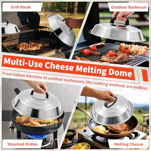 12 Inch Stainless Steel Cheese Melting Dome - 2 Pack BBQ Griddle Accessories, Basting Cover & Steaming Cover Wok Lids, Fits Blackstone Camp Chef Flat Top Griddle, Indoor Outdoor Use