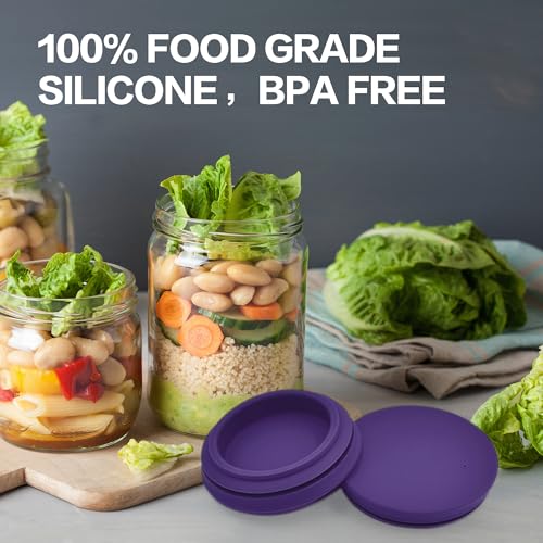 Wide Mouth Mason Jar Lids - Large Mouth Canning Lids Fit for All Wide Mouth Mason Jars,Food Grade Silicone Mason Jar Caps,Dishwasher Safe,Leak Proof Reusable Lids - color: Violet-2 Pack