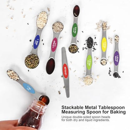 Multicolor Magnetic Measuring Spoons Set with Leveler | 7Pack, Stainless Steel, Stackable, Fits Spice Jars - For Baking Kitchen Gadgets Apartment Essentials Fits - color: Multicolor