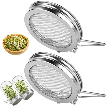 2PCS Sprouting Lids for Wide Mouth Mason Jars,Sprouting Jar Kit | Stainless Steel Strainer Tops with Built-In Stand for Seed Germination