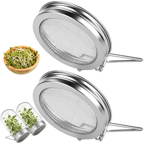 2PCS Sprouting Lids for Wide Mouth Mason Jars,Sprouting Jar Kit | Stainless Steel Strainer Tops with Built-In Stand for Seed Germination