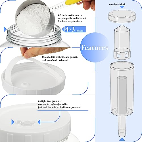 Folinstall 2 Pack 1 Gallon Large Fermentation Jars w 2 SCREW Lid and 3 Airlock - 100% Airtight Lid, Wide Mouth Glass Jar, Pickle Jar w Scale Mark for Sourdough Starter