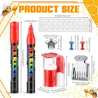 26 Pcs Queen Bee Marking Kit with Queen Bee Marking Bottles Marker Pens Catcher Cage Plastic Clips Beehive Entrance Gate Bees Cell Cups Push Pins for Beekeeping Supplies