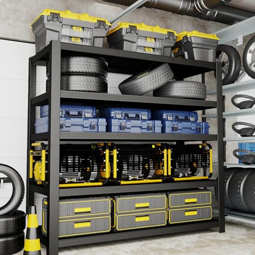 84" H 5-Tier Heavy Duty Storage Shelves, 3000LBS Capacity Adjustable Metal Industrial Garage Shelving Units,Freestanding Storage Rack for Shop and Warehouse, 84" H x 55" W x 24" D - size: 24"D x 55.1"W x 84.1"H(Metal Board)