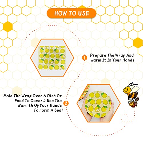 Beeswax Wrap - 3 Pack, Beeswax Wraps For Food, Organic, Sustainable, Biodegradable, Zero Waste, Reusable Beeswax Food Wrap, 1L Strawberry, 1M Orange, 1S Lemon Patterns