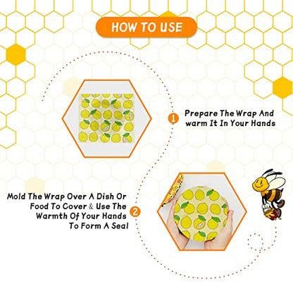 Beeswax Wrap - 3 Pack, Beeswax Wraps For Food, Organic, Sustainable, Biodegradable, Zero Waste, Reusable Beeswax Food Wrap, 1L Strawberry, 1M Orange, 1S Lemon Patterns