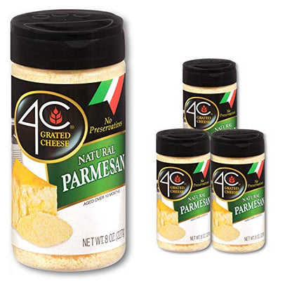 4C Premium Grated Cheese Cannisters, All Natural, No Preservatives, Perfect for Italian Pastas, Lasagnas, Popcorn and More (Parmesan, 3 Pack) - size: 8 Ounce (Pack of 3)