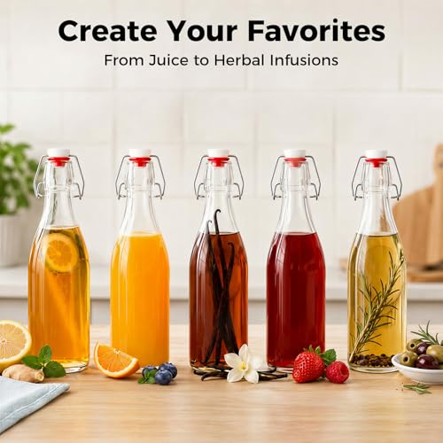 Ruckae Swing Top Glass Bottles,Flip Top Glass Bottle with Lids Sealable Kombucha Bottle for Brew Beer Syrup Vanilla Extract Air Tight Bottles for Gift (12 oz 10 pack) - size: 12 oz 10 pack