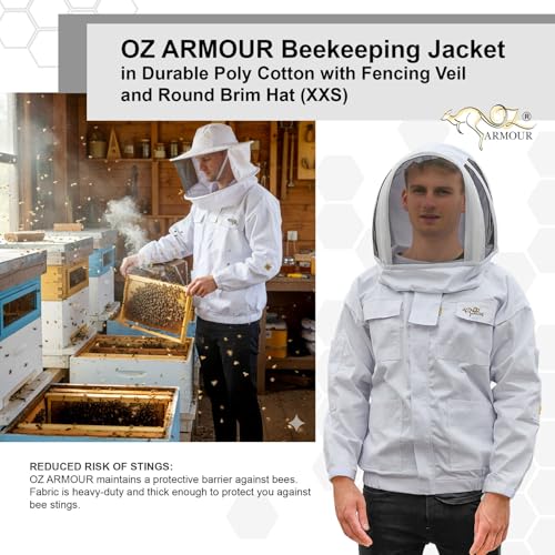 Beekeeping Jacket Poly Cotton Heavy Duty with Fencing Veil & Round Brim Hat Beekeeper Costume - size: 5X-Large