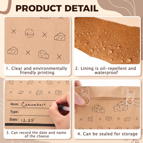 MotiMind 30 Packs Cheese Storage Bags for Refrigerator 10.6 x 6 Inches Cheese Paper Bags, Sandwiches, Wrapping (Yellow)