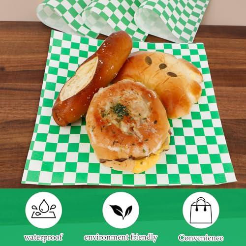 200 Pcs Wax Paper Sheets for Food Deli Wrap Paper Sheets 8.5x8.5"Food Basket Liners Checkered Square Sandwich Wraps for Burgers Bread Restaurant Barbecue Picnic(Green) - color: Green