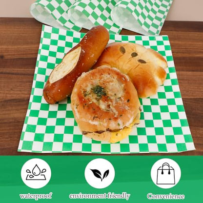 200 Pcs Wax Paper Sheets for Food Deli Wrap Paper Sheets 8.5x8.5"Food Basket Liners Checkered Square Sandwich Wraps for Burgers Bread Restaurant Barbecue Picnic(Green) - color: Green